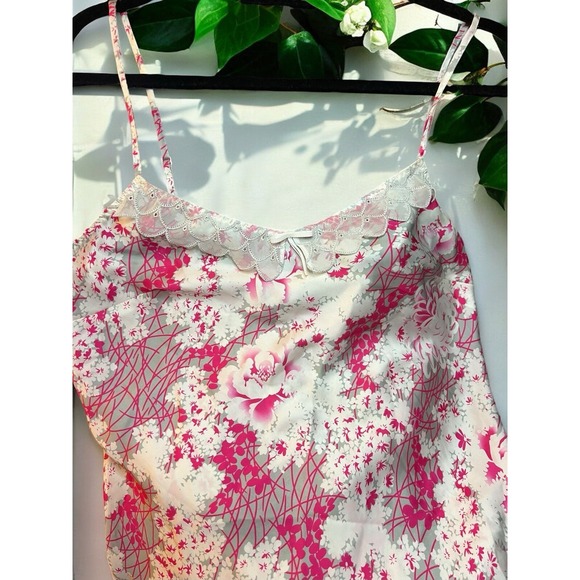 Aubade Paris‎ Vintage Y2K Lingerie Nightgown Pink Abstract Flowers Adj. Straps - Picture 2 of 13
